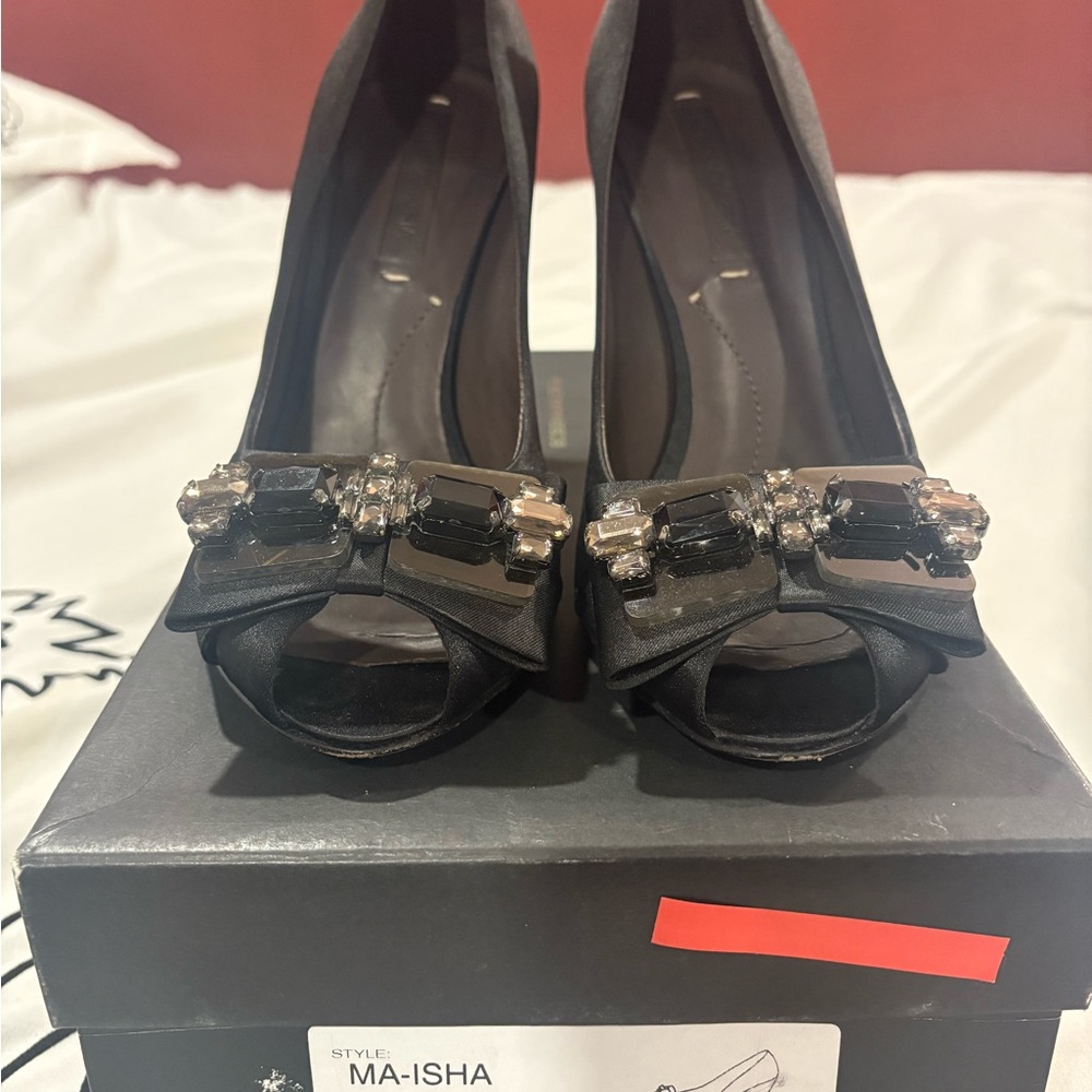BCBGMaxAzria Black Heels with Crystal Embellishments